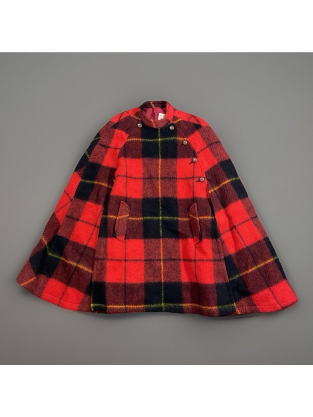 Foxford Vintage Plaid Heavy Red Cape Poncho Pockets One Size Minor Flaws See 📷
